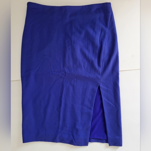 Chelsea & Theodore Royal Blue Side Slit Back Zip Up Midi Pencil Skirt - Picture 1 of 7